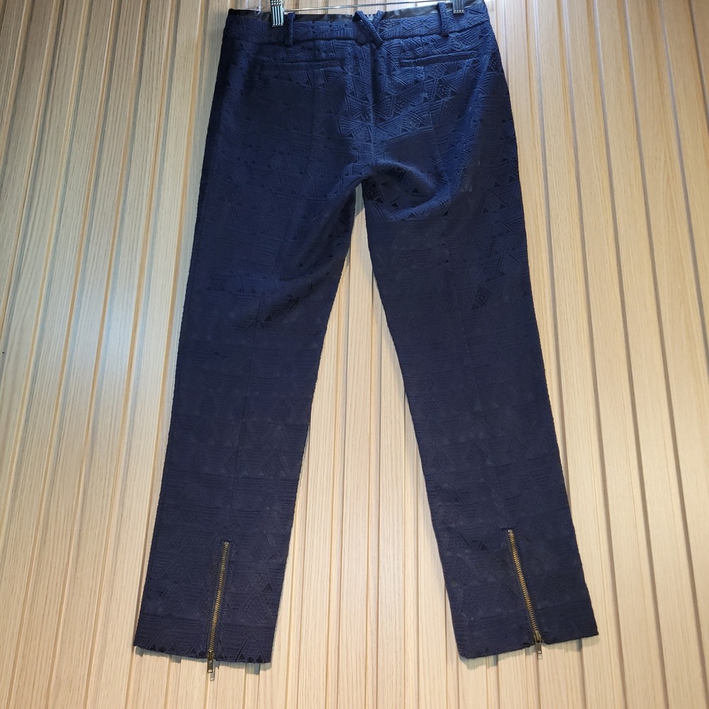 Cartonnier Anthropologie Charlie Ankle Pants Navy Blue Geometric Jacquard 2 - Picture 6 of 13